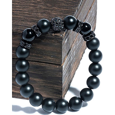 Vòng tay đá Obsidian 10mm mix charm bạc 